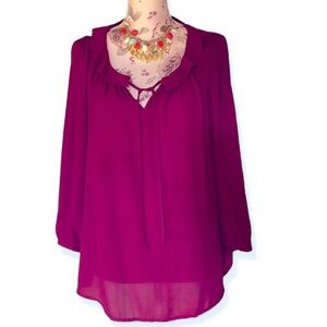 Loft Burgundy Ruffle Blouse